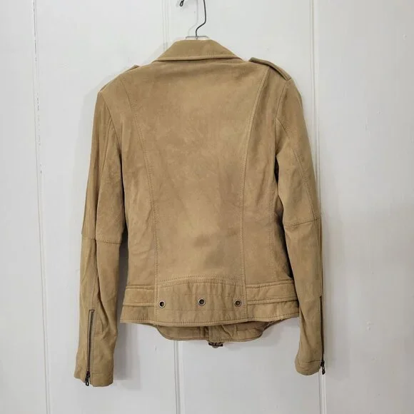 Rezrekshn by Ester Chen Tan Suede Moto Jacket Women's Size Small - Picture 6 of 7